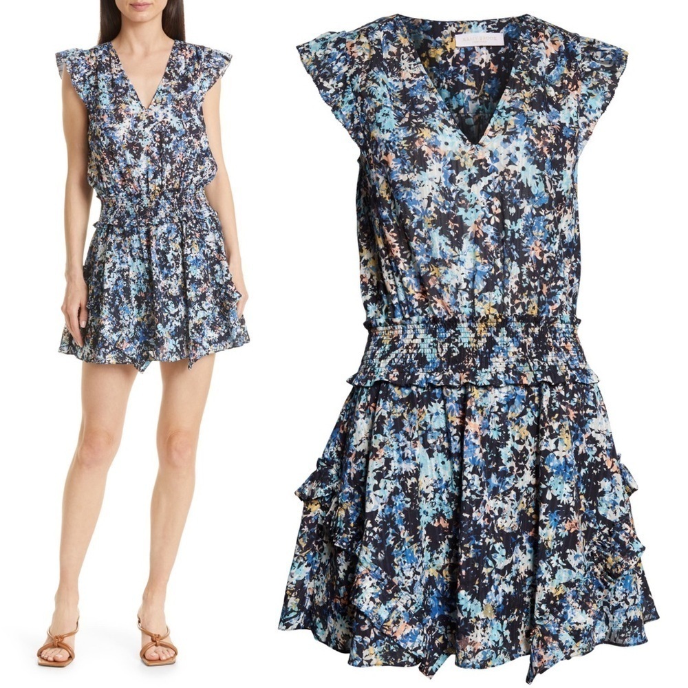 Ramy Brook Floral Bloom Printed Jessie Ruffle Cotton Blend Dress XS